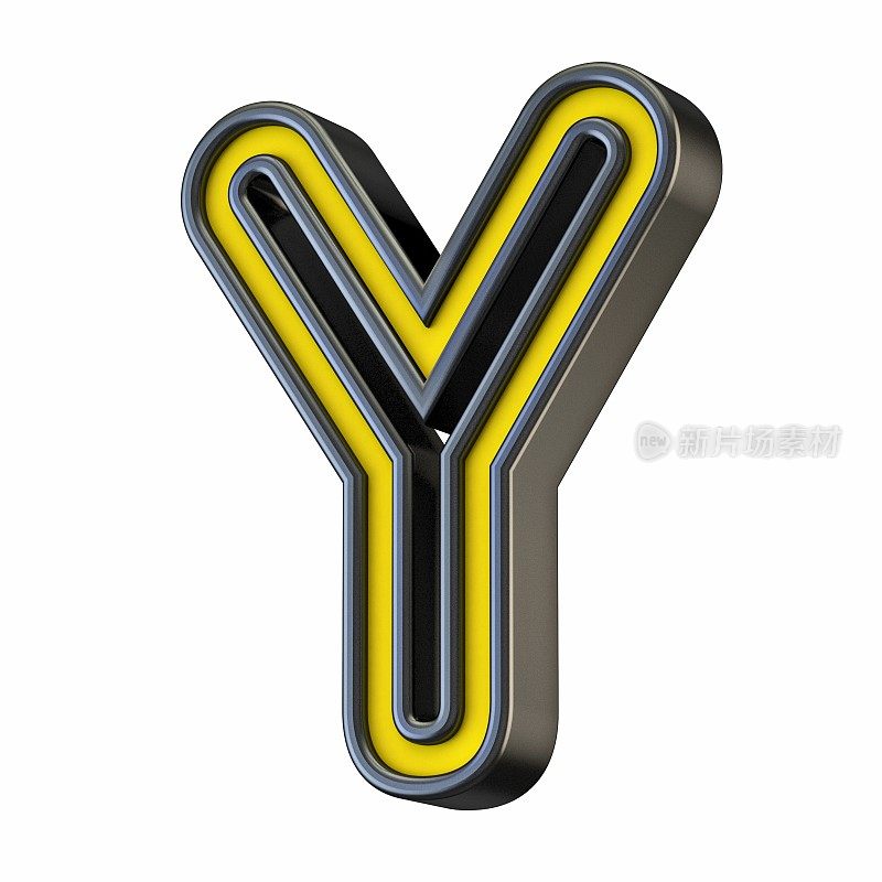 黄黑色轮廓字体字母Y 3D